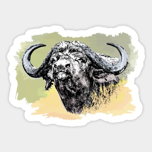 African Buffalo Bull Watercolor Painting for Buffalo Fans Sticker